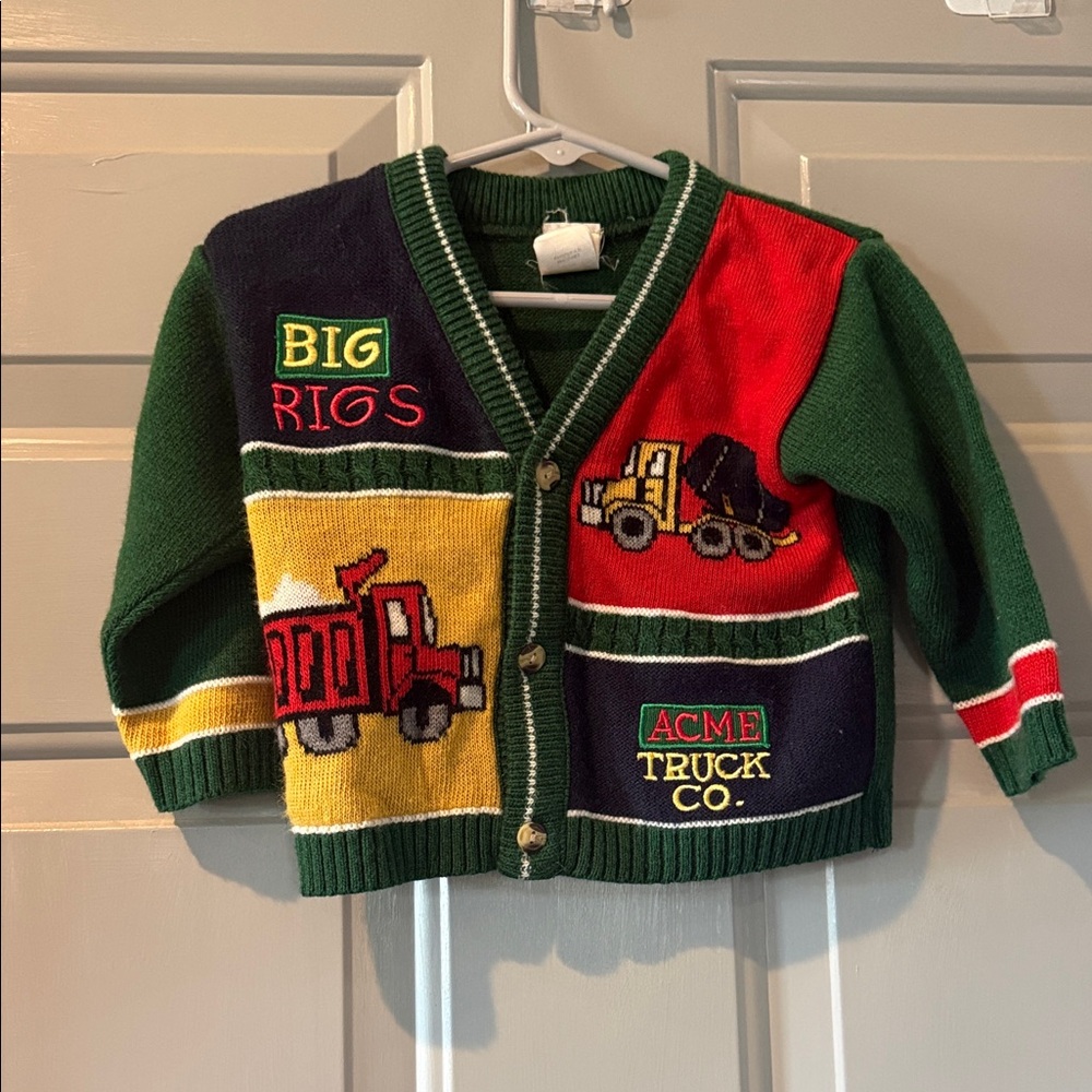 Colorful Kids Cardigan with Truck Design